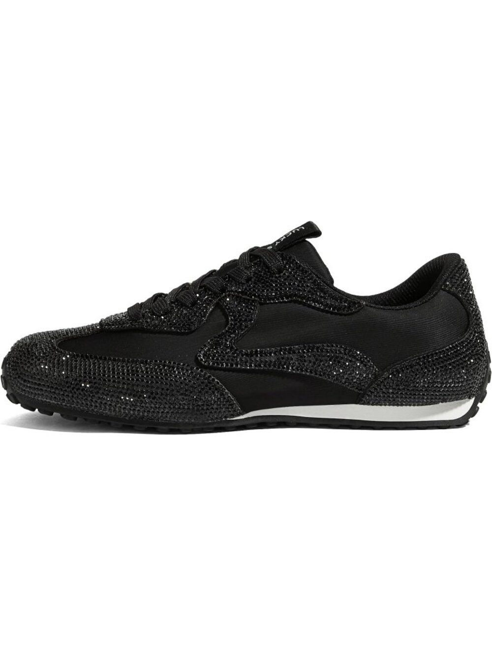 Women's Black Sparkly Rhinestone Bling Bedazzled Low-Heel Thin Sole Sneakers